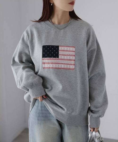 Riberry(リベリー)の「レースパッチワーク国旗裏起毛スウェット(スウェット・レディース・チャコールグレー/杢グレー/オートミール・FREE)」の8枚目の写真