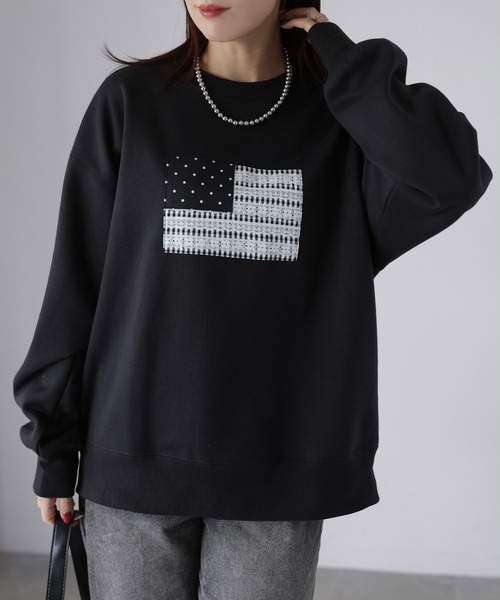 Riberry(リベリー)の「レースパッチワーク国旗裏起毛スウェット(スウェット・レディース・チャコールグレー/杢グレー/オートミール・FREE)」の14枚目の写真