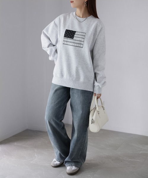 Riberry(リベリー)の「レースパッチワーク国旗裏起毛スウェット(スウェット・レディース・チャコールグレー/杢グレー/オートミール・FREE)」の22枚目の写真