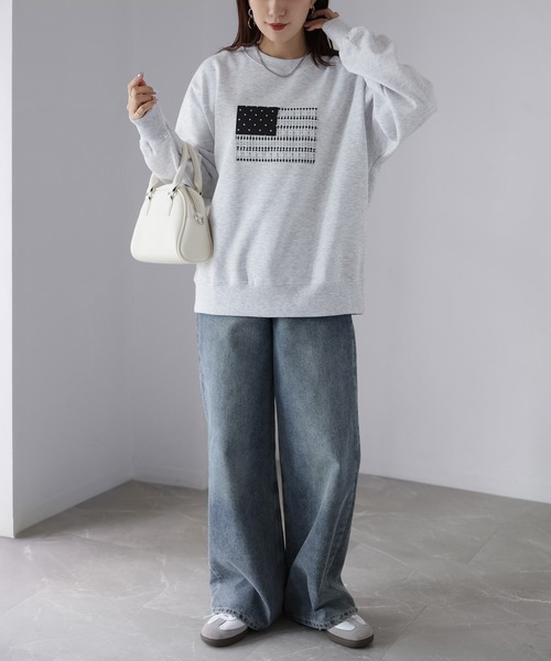 Riberry(リベリー)の「レースパッチワーク国旗裏起毛スウェット(スウェット・レディース・チャコールグレー/杢グレー/オートミール・FREE)」の11枚目の写真