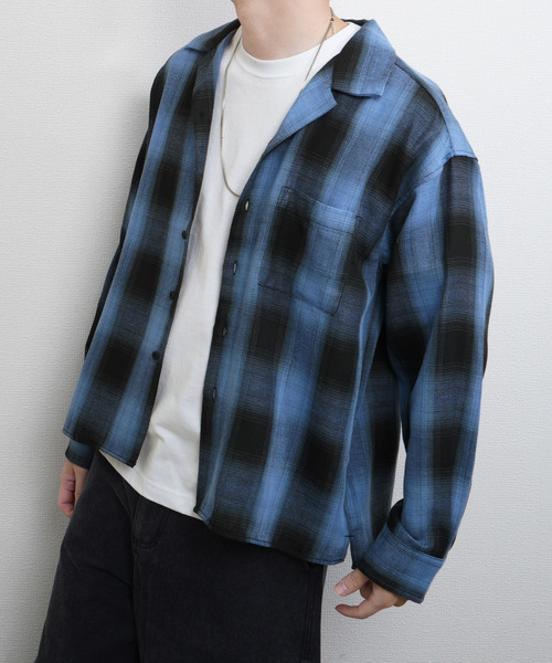 ZIP FIVE（ジップファイブ）の「オンブレチェック ルーズサイズ オープンカラーシャツ（シャツ/ブラウス・メンズ・ブラック/ブルー/ホワイト・MEDIUM/LARGE/X-LARGE）」の10枚目の写真
