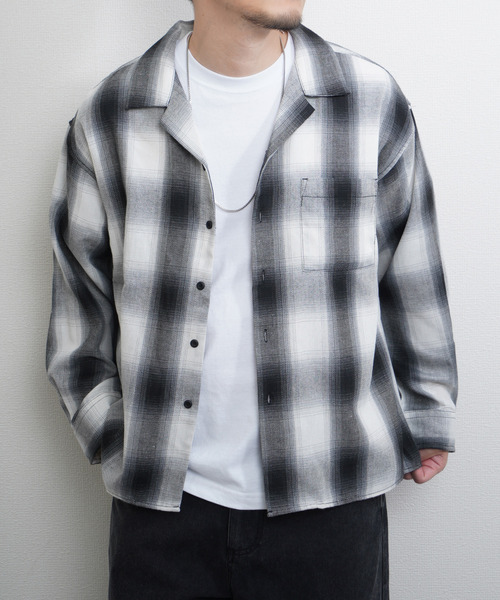 ZIP FIVE（ジップファイブ）の「オンブレチェック ルーズサイズ オープンカラーシャツ（シャツ/ブラウス・メンズ・ブラック/ブルー/ホワイト・MEDIUM/LARGE/X-LARGE）」の19枚目の写真