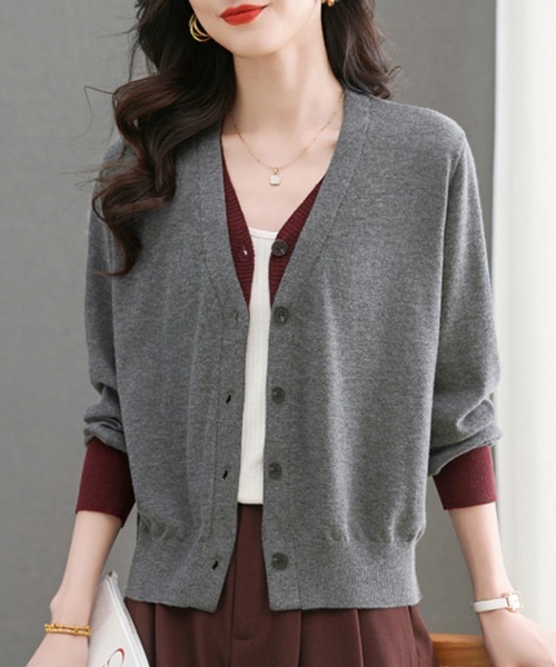 ONEP STAR（ワンピスター）の「配色切替ニットカーディガン（カーディガン/ボレロ・レディース・パープル/イエロー×グレー/グレー・FREE）」の12枚目の写真