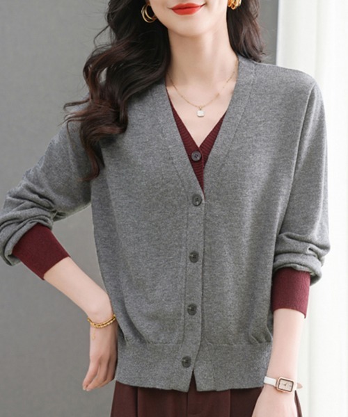 ONEP STAR（ワンピスター）の「配色切替ニットカーディガン（カーディガン/ボレロ・レディース・パープル/イエロー×グレー/グレー・FREE）」の13枚目の写真