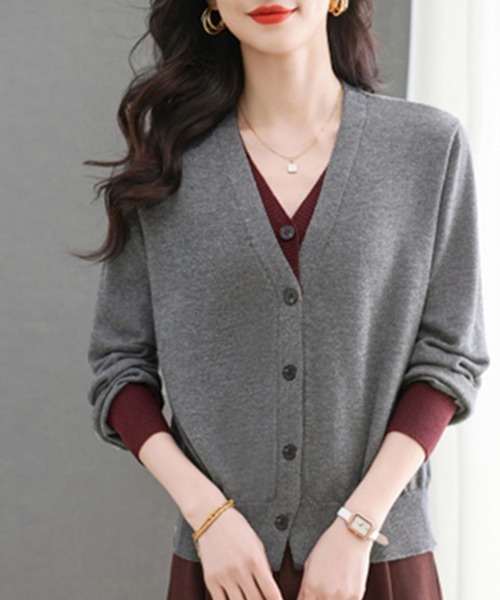 ONEP STAR（ワンピスター）の「配色切替ニットカーディガン（カーディガン/ボレロ・レディース・パープル/イエロー×グレー/グレー・FREE）」の14枚目の写真