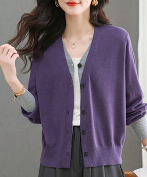 ONEP STAR（ワンピスター）の「配色切替ニットカーディガン（カーディガン/ボレロ・レディース・パープル/イエロー×グレー/グレー・FREE）」の17枚目の写真