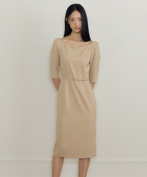 LUCIR ZU(ルシールズ)の「Thalia Belted Boatneck Dress (beige)(ワンピース・レディース・その他・S/M)」の3枚目の写真