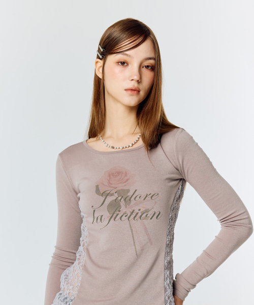 LARTIGENT(ラーティゼン)の「L15 LACE SLIM T-SHIRT(DARK PINK)(Tシャツ/カットソー・レディース・その他・FREE)」の3枚目の写真