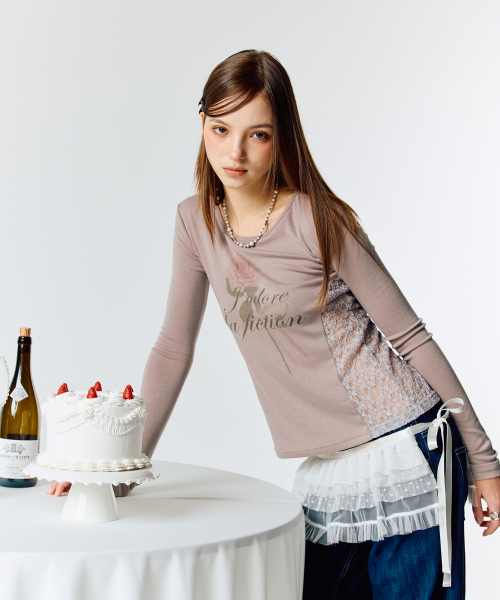 LARTIGENT(ラーティゼン)の「L15 LACE SLIM T-SHIRT(DARK PINK)(Tシャツ/カットソー・レディース・その他・FREE)」の4枚目の写真