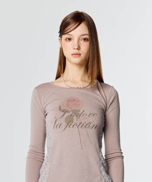 LARTIGENT(ラーティゼン)の「L15 LACE SLIM T-SHIRT(DARK PINK)(Tシャツ/カットソー・レディース・その他・FREE)」の5枚目の写真