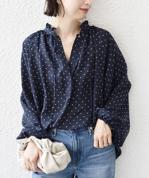 SHIPS（シップス）の「〈手洗い可能〉ドット リボン デザイン 長袖 ブラウス（シャツ/ブラウス・レディース・ネイビー・ONE SIZE）」の6枚目の写真