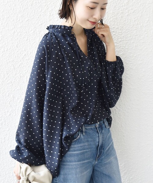 SHIPS（シップス）の「〈手洗い可能〉ドット リボン デザイン 長袖 ブラウス（シャツ/ブラウス・レディース・ネイビー・ONE SIZE）」の9枚目の写真