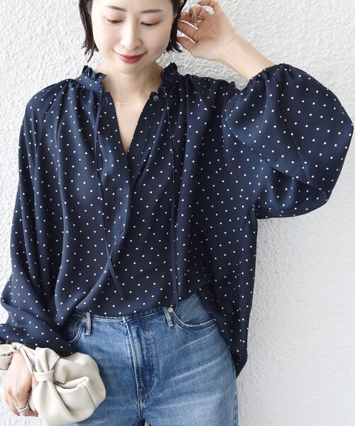 SHIPS（シップス）の「〈手洗い可能〉ドット リボン デザイン 長袖 ブラウス（シャツ/ブラウス・レディース・ネイビー・ONE SIZE）」の10枚目の写真