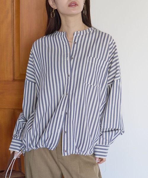 PREFERIR(プレフェリール)の「【ZOZO限定】裾ドロストワイドシャツブラウス(シャツ/ブラウス・レディース・ブラック/ネイビー/キャメル・FREE)」の2枚目の写真