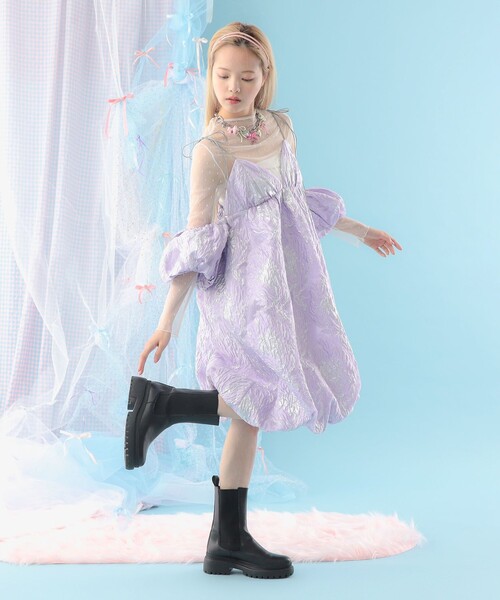 CAROLINA GLASER（カロリナ グレイサー）の「ジャカード バルーンキャミソールワンピース（ワンピース・レディース・ラベンダー/サックスブルー・ONE SIZE）」の2枚目の写真