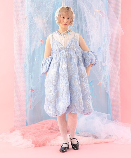 CAROLINA GLASER（カロリナ グレイサー）の「ジャカード バルーンキャミソールワンピース（ワンピース・レディース・ラベンダー/サックスブルー・ONE SIZE）」の4枚目の写真