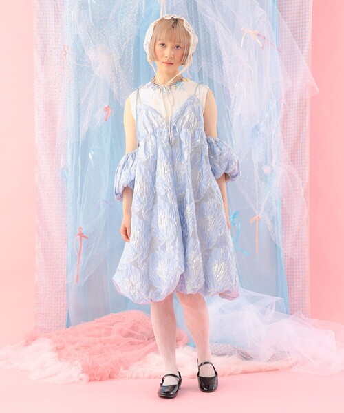 CAROLINA GLASER（カロリナ グレイサー）の「ジャカード バルーンキャミソールワンピース（ワンピース・レディース・ラベンダー/サックスブルー・ONE SIZE）」の5枚目の写真
