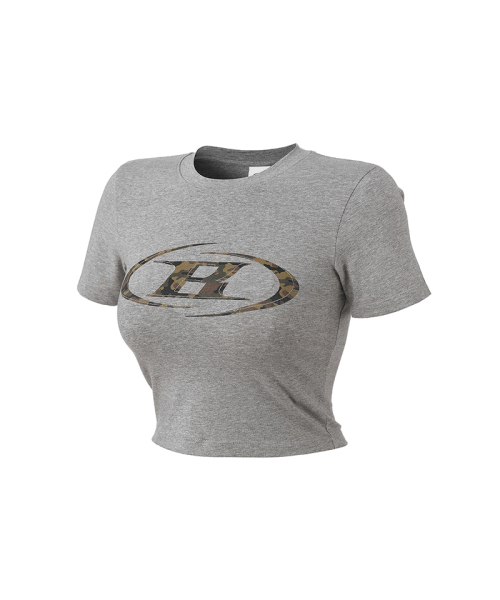 BORN TO WIN（ボーントゥウィン）の「W CAMO B LOGO SEMI CROP T-SHIRTS [MELANGE GREY]（Tシャツ/カットソー・レディース・その他・1/2）」の2枚目の写真