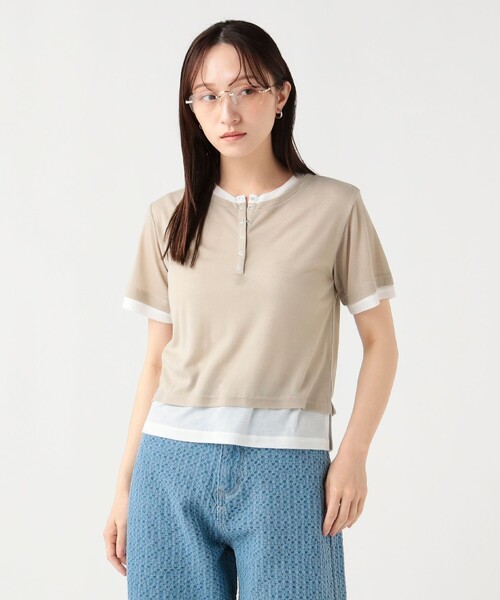 BEAMS HEART（ビームスハート）の「ヘンリーネック レイヤード プルオーバー（Tシャツ/カットソー・レディース・ブラウン系その他2/ブラウン/ライトグレー/ブラウン系その他・FREE）」の3枚目の写真
