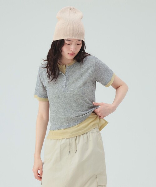 BEAMS HEART（ビームスハート）の「ヘンリーネック レイヤード プルオーバー（Tシャツ/カットソー・レディース・ブラウン系その他2/ブラウン/ライトグレー/ブラウン系その他・FREE）」の9枚目の写真