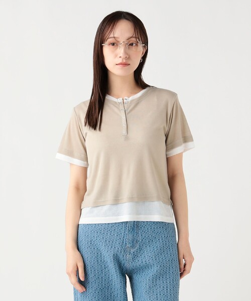 BEAMS HEART（ビームスハート）の「ヘンリーネック レイヤード プルオーバー（Tシャツ/カットソー・レディース・ブラウン系その他2/ブラウン/ライトグレー/ブラウン系その他・FREE）」の14枚目の写真