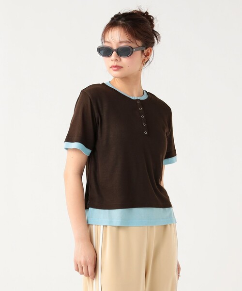 BEAMS HEART（ビームスハート）の「ヘンリーネック レイヤード プルオーバー（Tシャツ/カットソー・レディース・ブラウン系その他2/ブラウン/ライトグレー/ブラウン系その他・FREE）」の18枚目の写真
