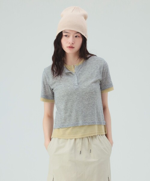 BEAMS HEART（ビームスハート）の「ヘンリーネック レイヤード プルオーバー（Tシャツ/カットソー・レディース・ブラウン系その他2/ブラウン/ライトグレー/ブラウン系その他・FREE）」の6枚目の写真