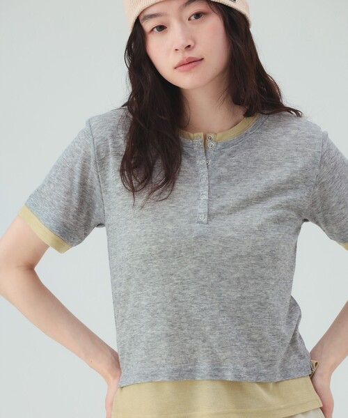 BEAMS HEART（ビームスハート）の「ヘンリーネック レイヤード プルオーバー（Tシャツ/カットソー・レディース・ブラウン系その他2/ブラウン/ライトグレー/ブラウン系その他・FREE）」の5枚目の写真
