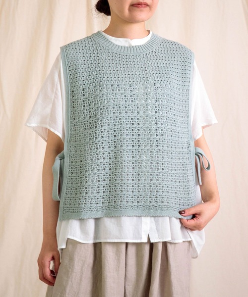 Brocante（ブロカント）の「[Brocante / ブロカント] コットンニット ダンテルジレ（ベスト・レディース・アイボリー/ブラウン/ミント/ブラック・2）」の4枚目の写真