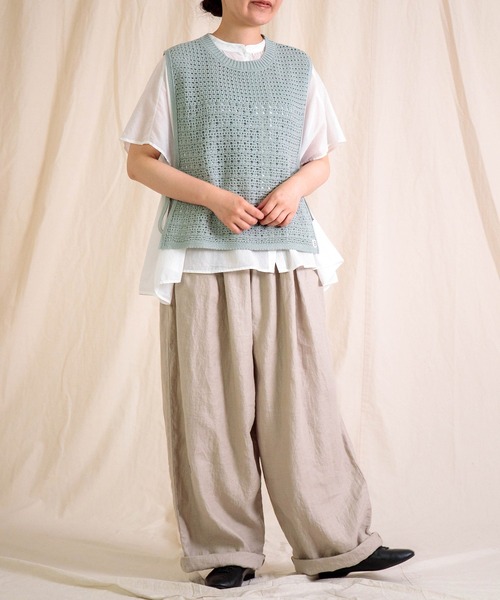 Brocante（ブロカント）の「[Brocante / ブロカント] コットンニット ダンテルジレ（ベスト・レディース・アイボリー/ブラウン/ミント/ブラック・2）」の6枚目の写真