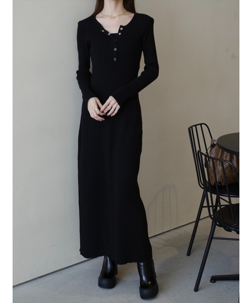 amel（エイメル）の「ボタンレイヤードデザインニットワンピース / ブラック（ワンピース・レディース・ブラック・FREE）」の15枚目の写真