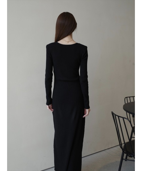 amel（エイメル）の「ボタンレイヤードデザインニットワンピース / ブラック（ワンピース・レディース・ブラック・FREE）」の2枚目の写真