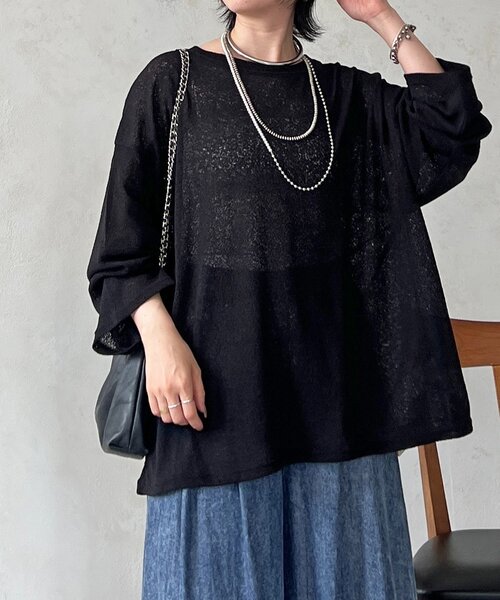 un dix cors(アンディコール)の「メッシュスラブジャージプルオーバー(Tシャツ/カットソー・レディース・ブラック/オフホワイト・FREE)」の6枚目の写真