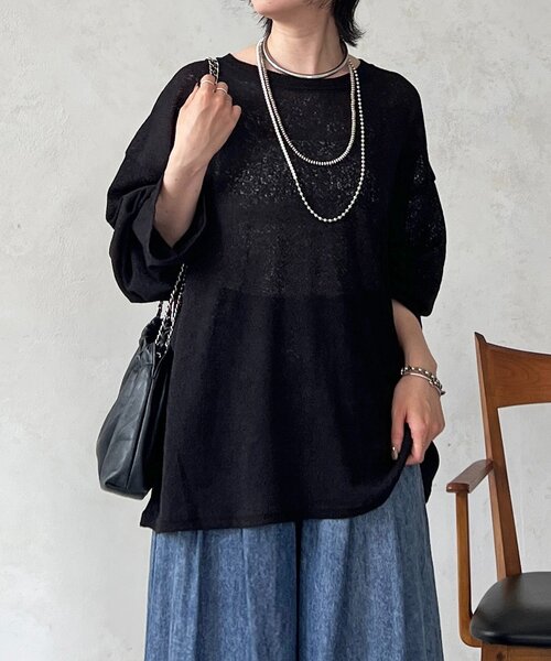 un dix cors(アンディコール)の「メッシュスラブジャージプルオーバー(Tシャツ/カットソー・レディース・ブラック/オフホワイト・FREE)」の16枚目の写真