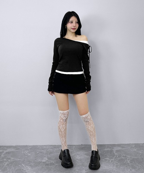 FOLLOWIN(フォロウィン)の「レイヤードショルダーリボントップス(Tシャツ/カットソー・レディース・ブラック/アイボリー/グレー・FREE)」の17枚目の写真