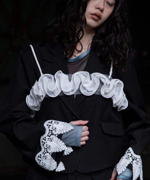 VACANCY（ヴァカンシー）の「ダブルフリルチュールビスチェ（その他トップス・レディース・ブラック/ホワイト・FREE）」の2枚目の写真