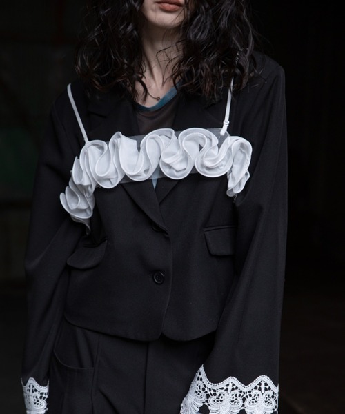 VACANCY（ヴァカンシー）の「ダブルフリルチュールビスチェ（その他トップス・レディース・ブラック/ホワイト・FREE）」の9枚目の写真