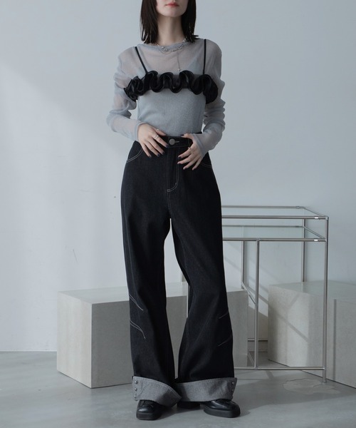 VACANCY（ヴァカンシー）の「ダブルフリルチュールビスチェ（その他トップス・レディース・ブラック/ホワイト・FREE）」の3枚目の写真