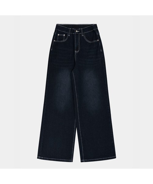 PIGMENT（ピグメント）の「スパンウォッシングバンディングデニムパンツ (XJDP250852)（デニムパンツ・レディース・ブルー/ダークブルー・SMALL/MEDIUM/LARGE）」の2枚目の写真