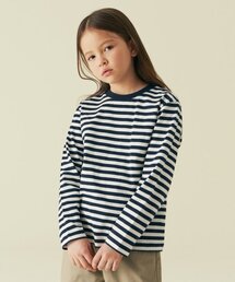 ストライプクルーネック長袖Tシャツ[ネイビー/ホワイト]
