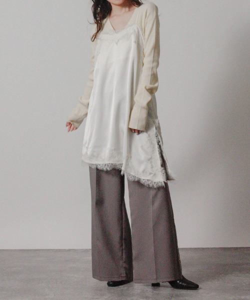 Social GIRL(ソーシャルガール)の「2026SS サテンレースアシメキャミワンピース レースキャミソール(ワンピース・レディース・アイボリー/ブラック・M)」の6枚目の写真