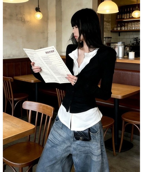 inst.ALL(インストール)の「レイヤード風バイカラートップス(Tシャツ/カットソー・レディース・ブラック・M)」の10枚目の写真