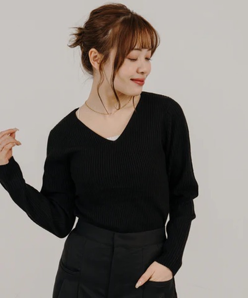 merrylatte(メリーラテ)の「Vネックリブニット【IROHANI】(ニット/セーター・レディース・グリーン/ブラック/ブラウン/ホワイト・FREE)」の9枚目の写真