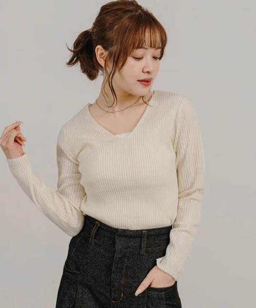 merrylatte(メリーラテ)の「Vネックリブニット【IROHANI】(ニット/セーター・レディース・グリーン/ブラック/ブラウン/ホワイト・FREE)」の15枚目の写真