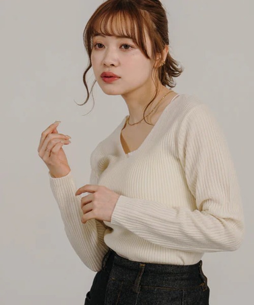 merrylatte(メリーラテ)の「Vネックリブニット【IROHANI】(ニット/セーター・レディース・グリーン/ブラック/ブラウン/ホワイト・FREE)」の16枚目の写真