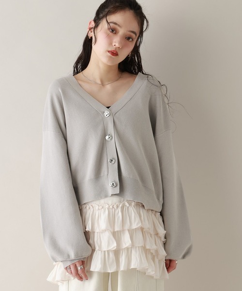 RAGEBLUE(レイジブルー)の「デコボタンニットカーディガン(カーディガン/ボレロ・レディース・グレー/ブルー/ブラック・FREE)」の1枚目の写真