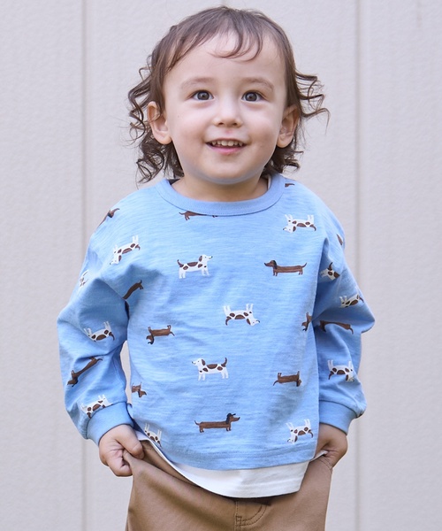 petit main(プティマイン)の「【防汚】マルチ柄長袖Tシャツ(Tシャツ/カットソー・キッズ・トップグレー/サックスブルー/カラフル/グリーン・130cm/100cm/80cm/120cm/90cm/110cm)」の3枚目の写真