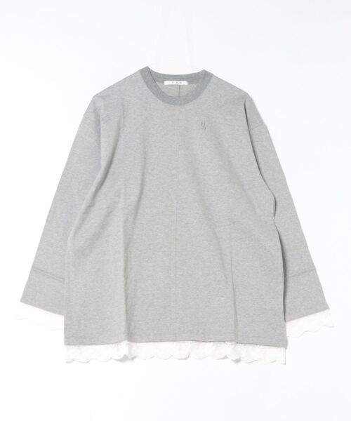H.A.K(ハク)の「スワイー天竺+チュールレースロングカットソー(Tシャツ/カットソー・レディース・レッド/ブラック/杢グレー・FREE)」の3枚目の写真