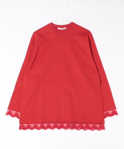H.A.K(ハク)の「スワイー天竺+チュールレースロングカットソー(Tシャツ/カットソー・レディース・レッド/ブラック/杢グレー・FREE)」の1枚目の写真