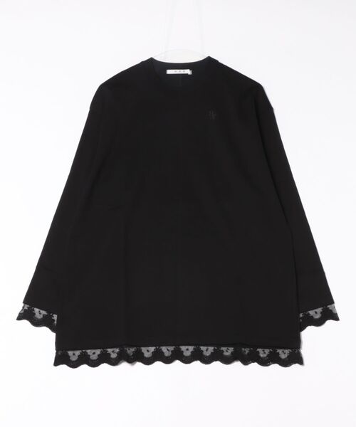 H.A.K(ハク)の「スワイー天竺+チュールレースロングカットソー(Tシャツ/カットソー・レディース・レッド/ブラック/杢グレー・FREE)」の2枚目の写真
